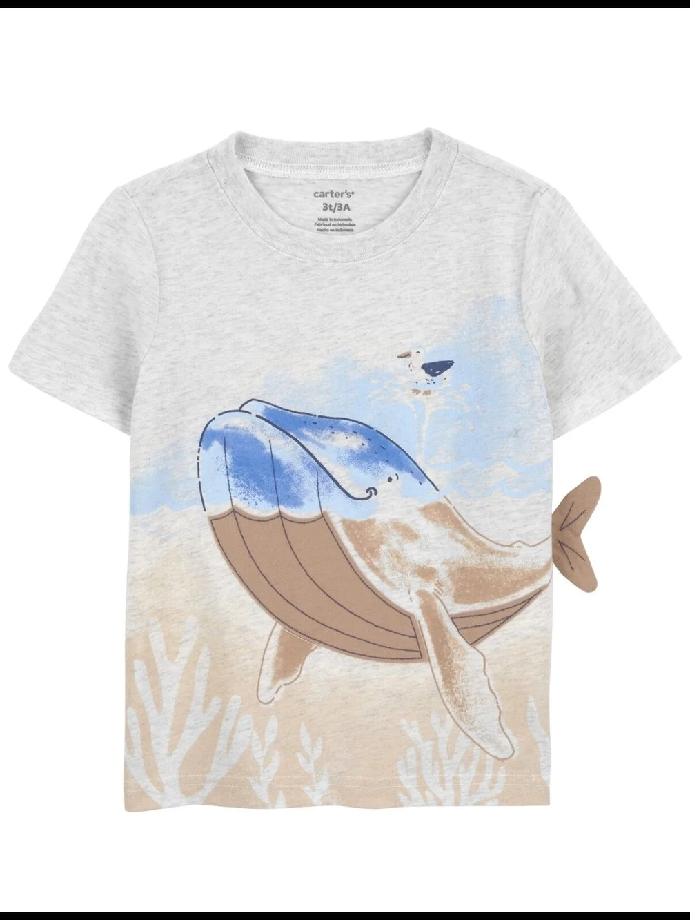 Carter's Gray Tee with Blue and Tan Whale Art